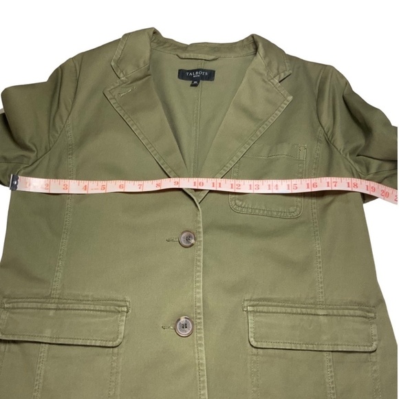 TALBOTS Petite Cotton Blend Unstructured Button Front Blazer Army Green Sz 10p - Picture 5 of 8